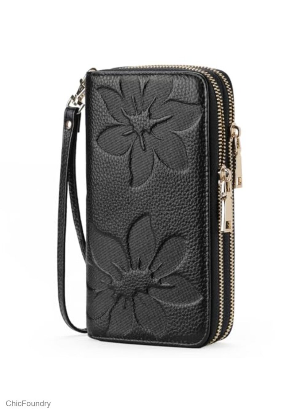 RFID Blocking Leather Wristlet Wallet with Detachable Strap